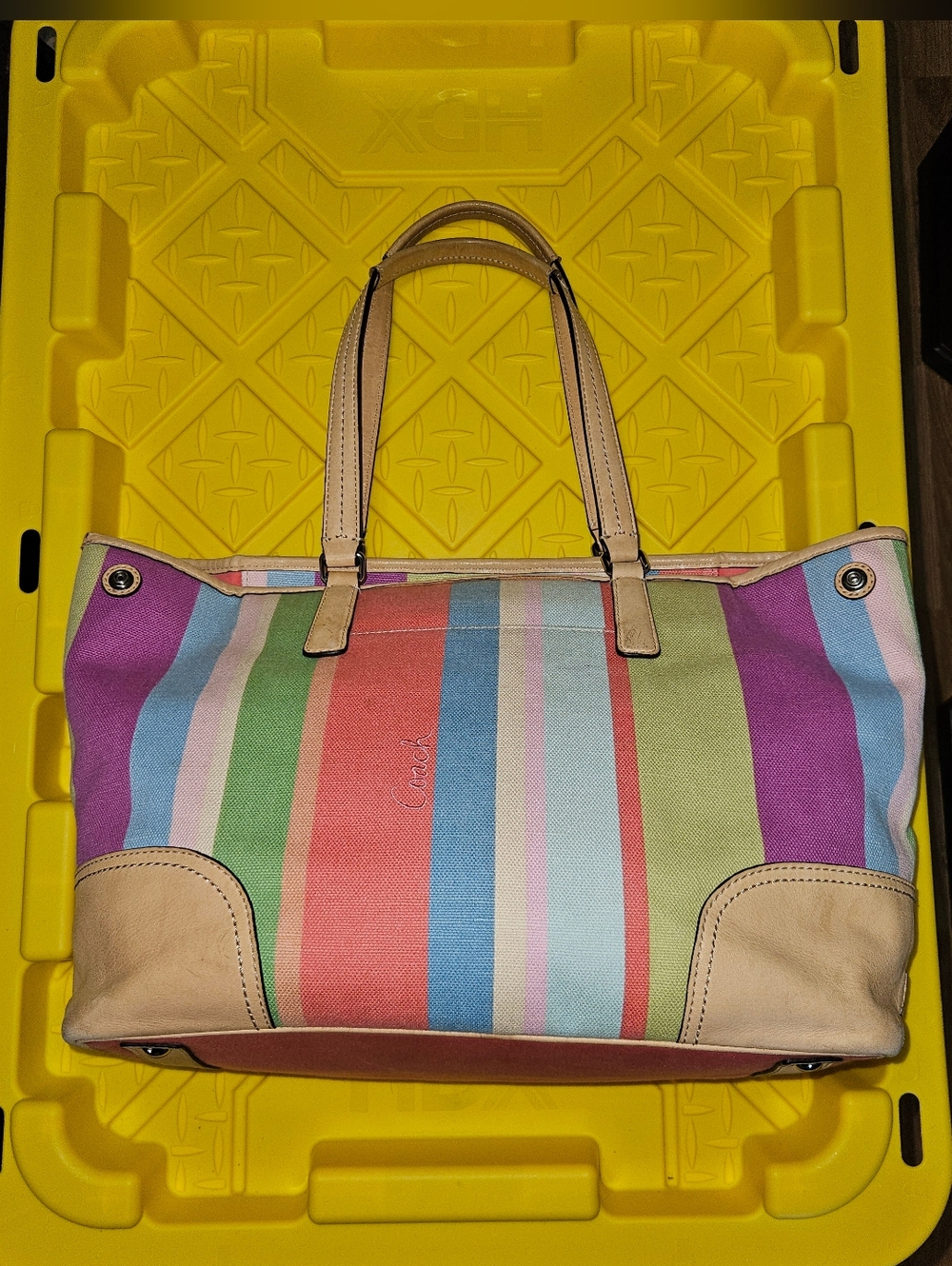 Coach Multicolor Stripe Canvas Tote Bag